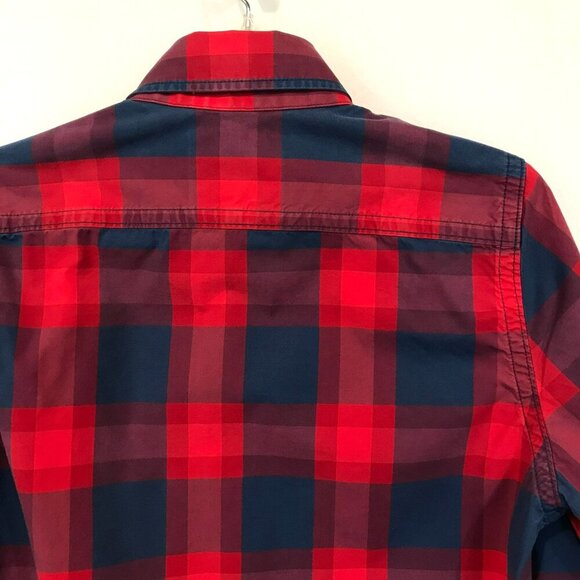 Abercrombie & Fitch Long Sleeve Button Muscle Shirt Red Blue Plaid Sz Small - Picture 8 of 14